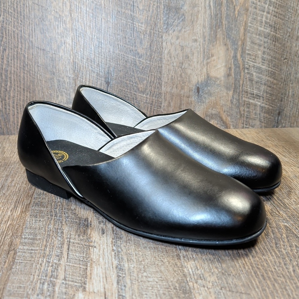 LB Evans Radio Tyme Slip On Mens Black Leather House Slippers 11 EEE Xtra Wide